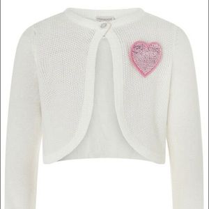 BNWT. Two MONSOON knitted cardigans w/ sequin heart. Size 9/10 & 11/12 girls.